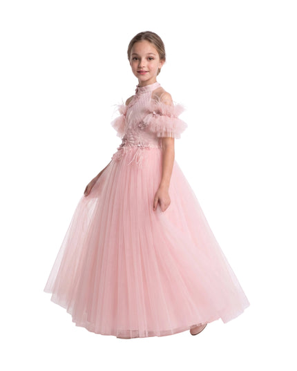 kids atelier tulleen Pink Freya Lace Embellished Tulle Gown