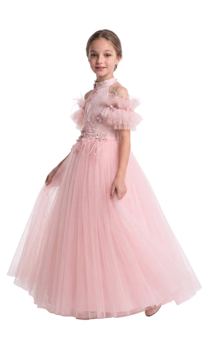 kids atelier tulleen Pink Freya Lace Embellished Tulle Gown