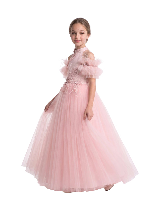 kids atelier tulleen Pink Freya Lace Embellished Tulle Gown