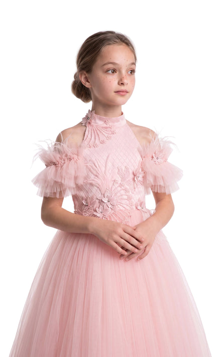 kids atelier tulleen Pink Freya Lace Embellished Tulle Gown