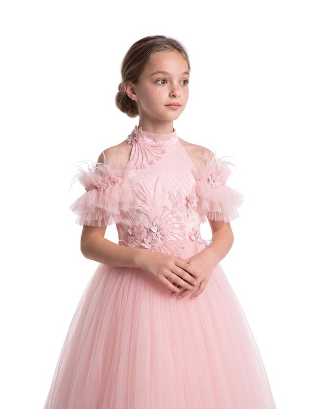 kids atelier tulleen Pink Freya Lace Embellished Tulle Gown