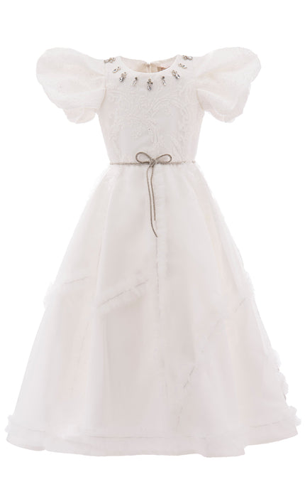 kids atelier tulleen White Raineri Gem Shimmer Overlay Dress