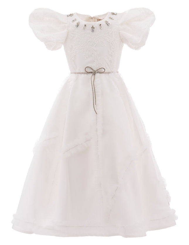 kids atelier tulleen White Raineri Gem Shimmer Overlay Dress