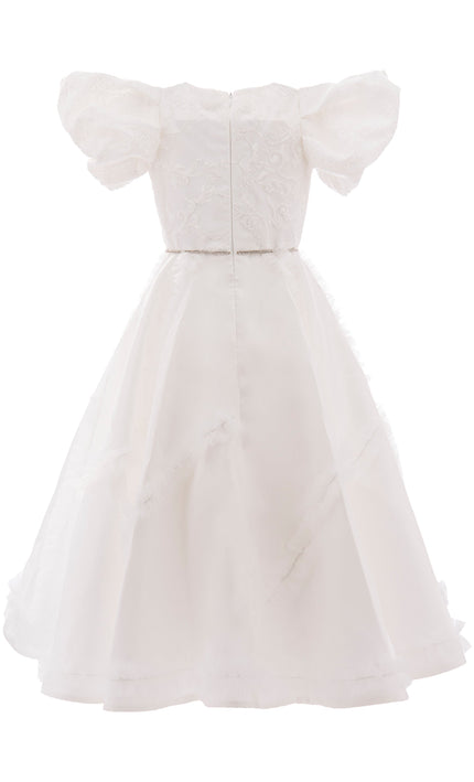 kids atelier tulleen White Raineri Gem Shimmer Overlay Dress