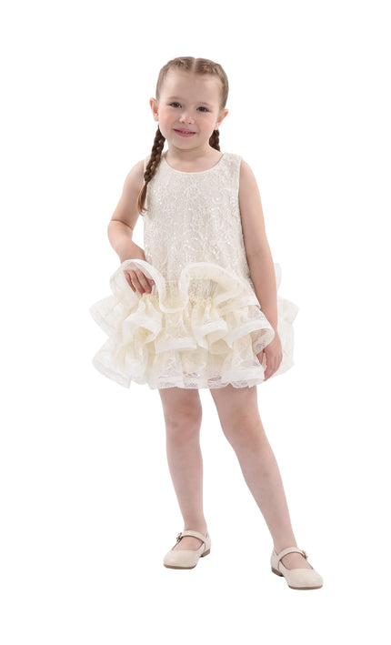 kids atelier tulleen Cream Yelena Lace Ruffle Dress