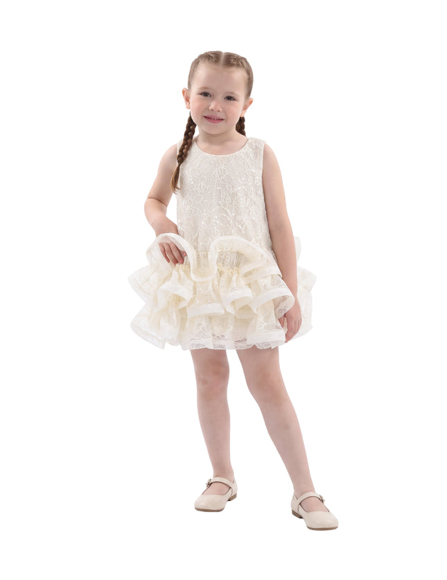 kids atelier tulleen Cream Yelena Lace Ruffle Dress