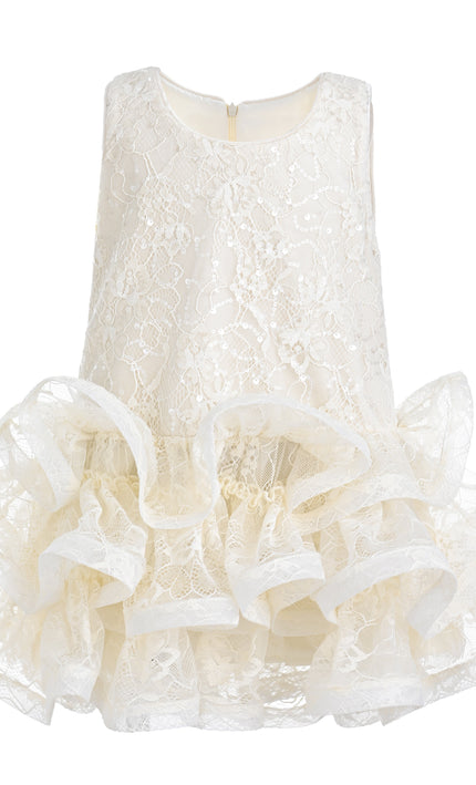 kids atelier tulleen Cream Yelena Lace Ruffle Dress
