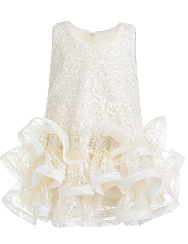 kids atelier tulleen Cream Yelena Lace Ruffle Dress