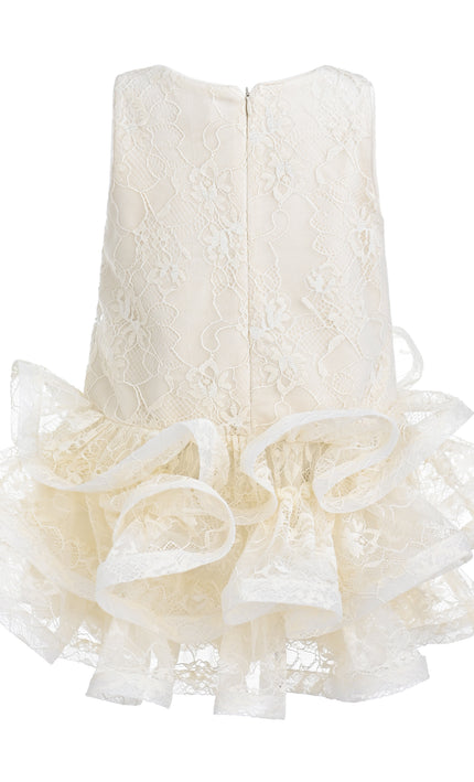 kids atelier tulleen Cream Yelena Lace Ruffle Dress