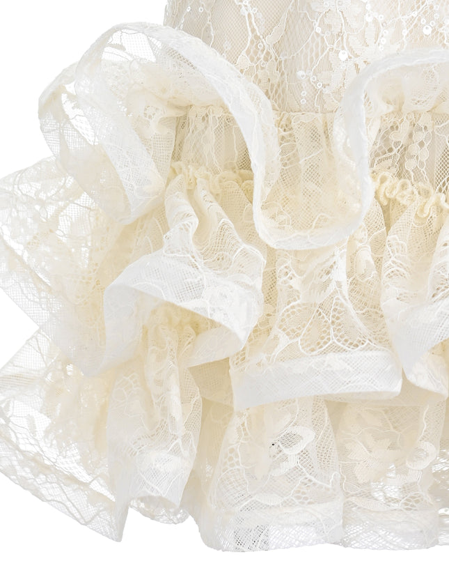kids atelier tulleen Cream Yelena Lace Ruffle Dress