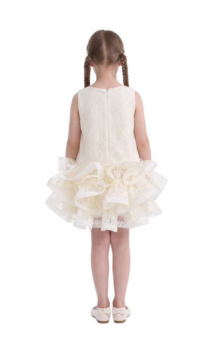 kids atelier tulleen Cream Yelena Lace Ruffle Dress
