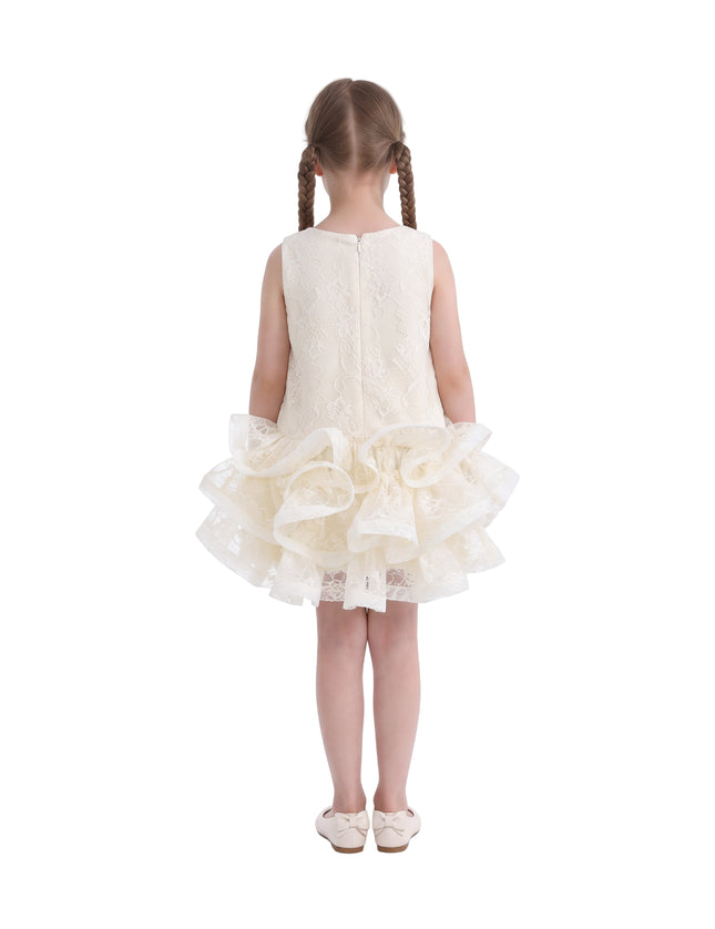 kids atelier tulleen Cream Yelena Lace Ruffle Dress