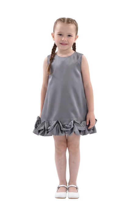 kids atelier Tulleen Gray Clarette Satin Ruffle-Hem Dress