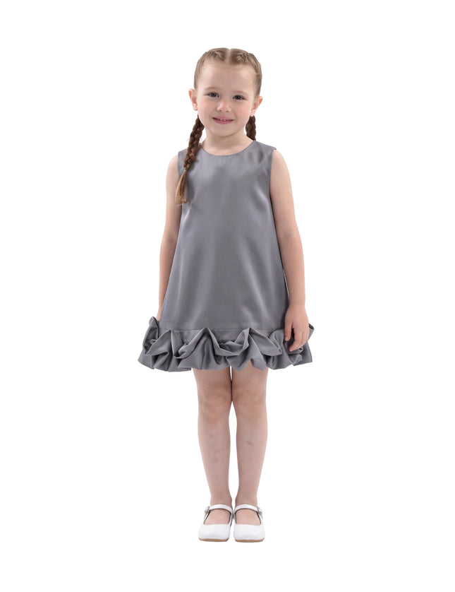 kids atelier Tulleen Gray Clarette Satin Ruffle-Hem Dress