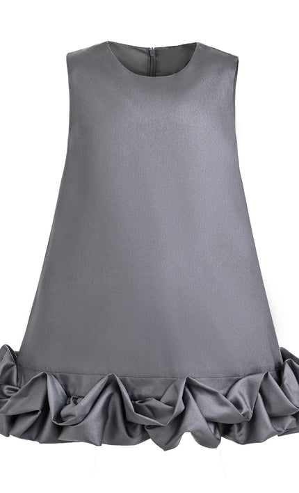 kids atelier Tulleen Gray Clarette Satin Ruffle-Hem Dress