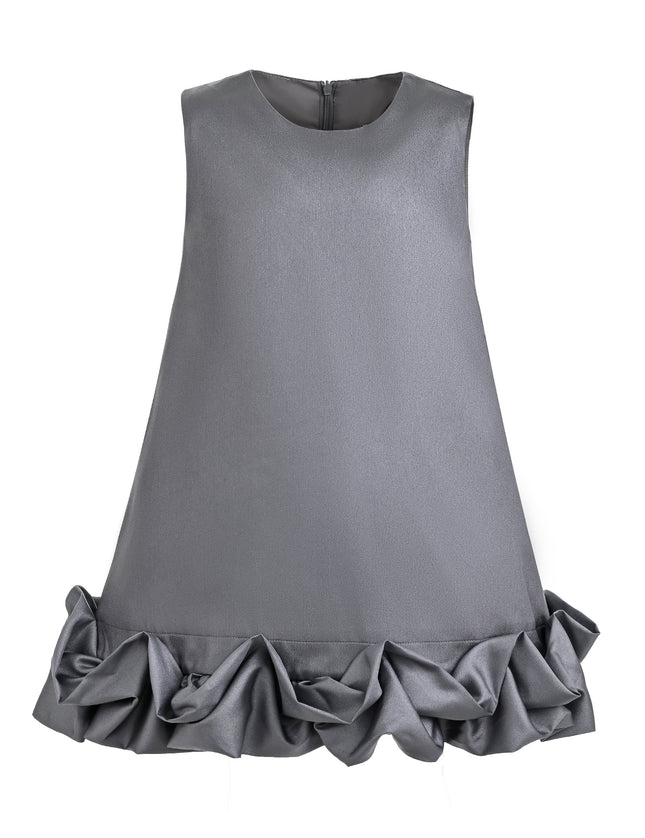 kids atelier Tulleen Gray Clarette Satin Ruffle-Hem Dress