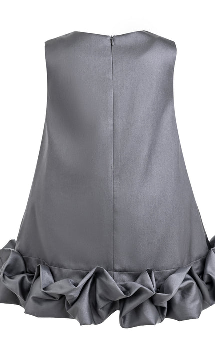 kids atelier Tulleen Gray Clarette Satin Ruffle-Hem Dress