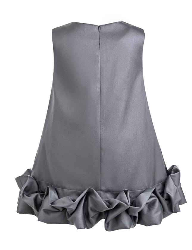 kids atelier Tulleen Gray Clarette Satin Ruffle-Hem Dress