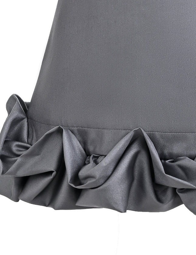 kids atelier Tulleen Gray Clarette Satin Ruffle-Hem Dress