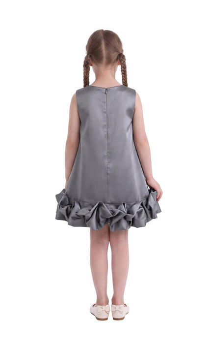 kids atelier Tulleen Gray Clarette Satin Ruffle-Hem Dress