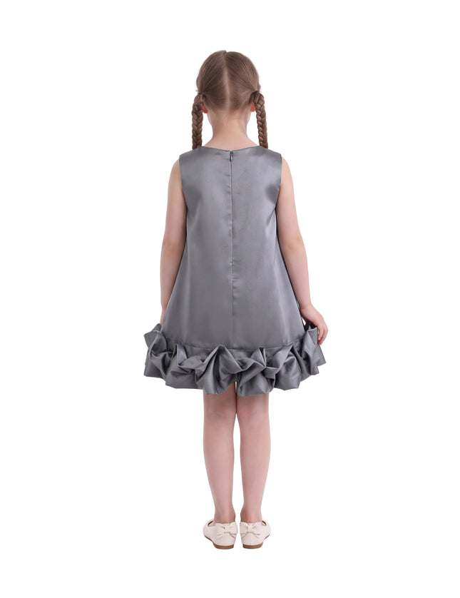 kids atelier Tulleen Gray Clarette Satin Ruffle-Hem Dress