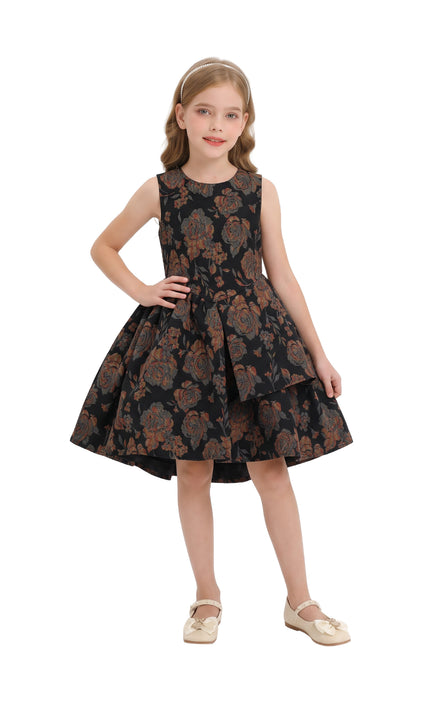 kids atelier tulleen Black Emelina Floral Pleated Dress