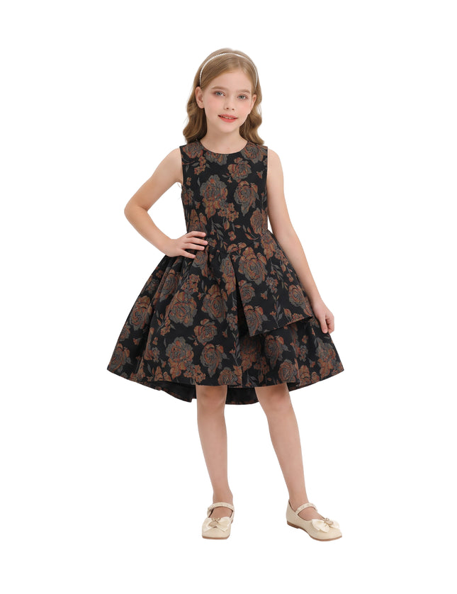 kids atelier tulleen Black Emelina Floral Pleated Dress
