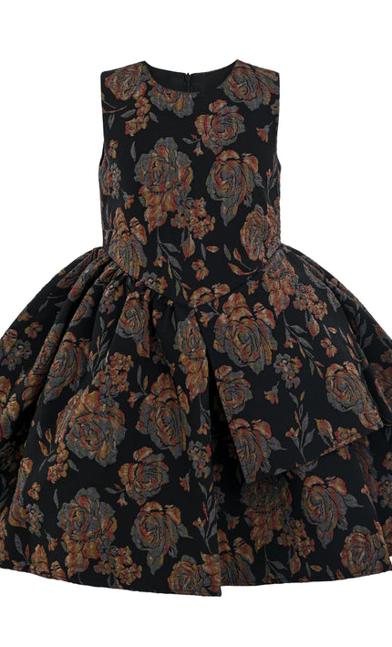 kids atelier tulleen Black Emelina Floral Pleated Dress