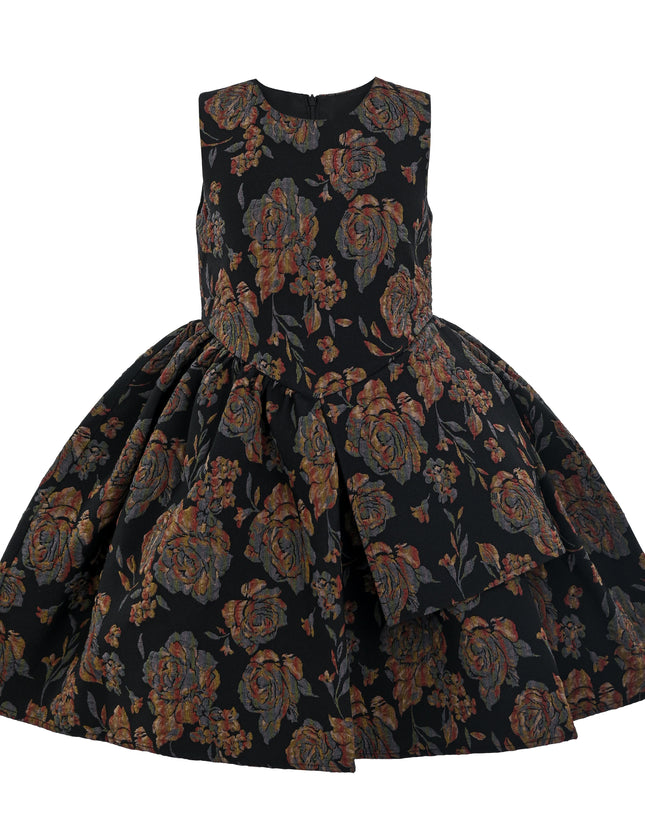 kids atelier tulleen Black Emelina Floral Pleated Dress