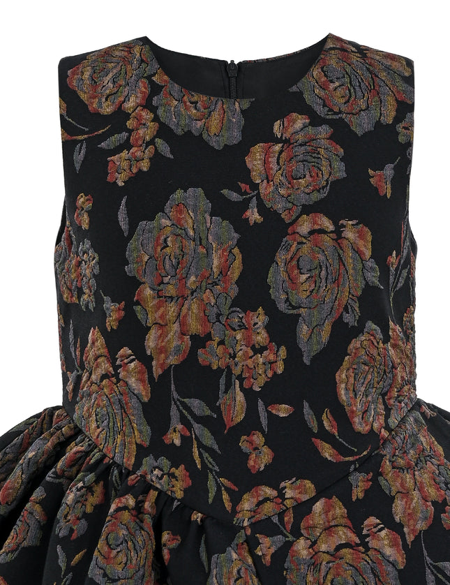 kids atelier tulleen Black Emelina Floral Pleated Dress