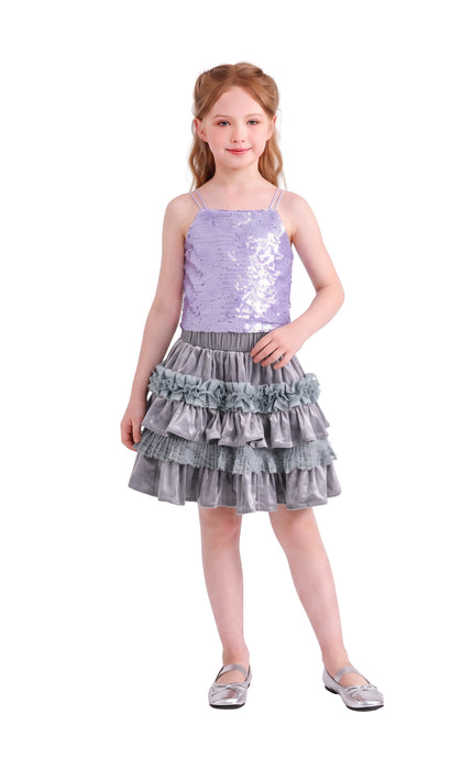 kids atelier tulleen Lavender Anthea Sequin Ruffle Set