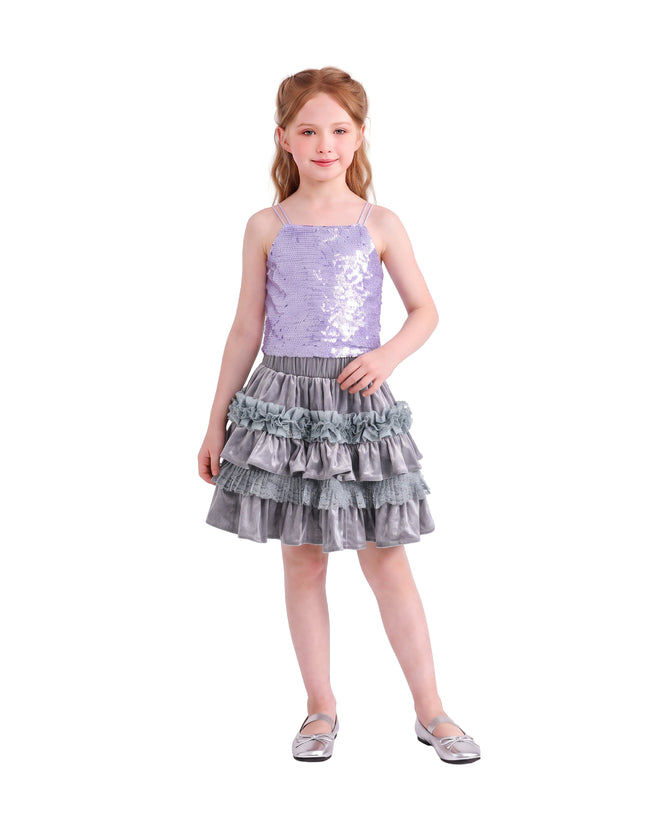 kids atelier tulleen Lavender Anthea Sequin Ruffle Set