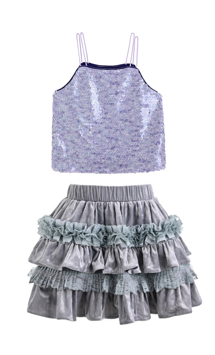 kids atelier tulleen Lavender Anthea Sequin Ruffle Set