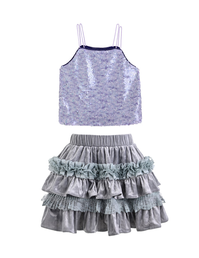 kids atelier tulleen Lavender Anthea Sequin Ruffle Set