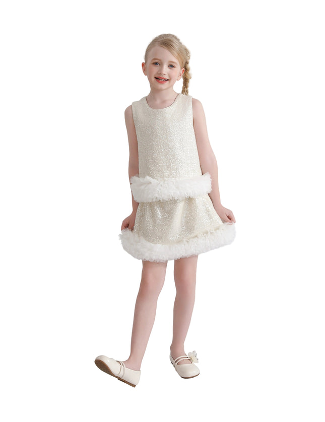 kids atelier tulleen Cream Celeste Sequin Party Outfit
