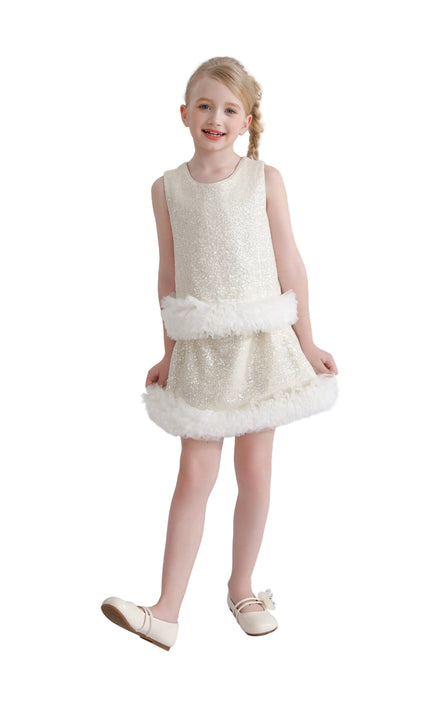 kids atelier tulleen Cream Celeste Sequin Party Outfit