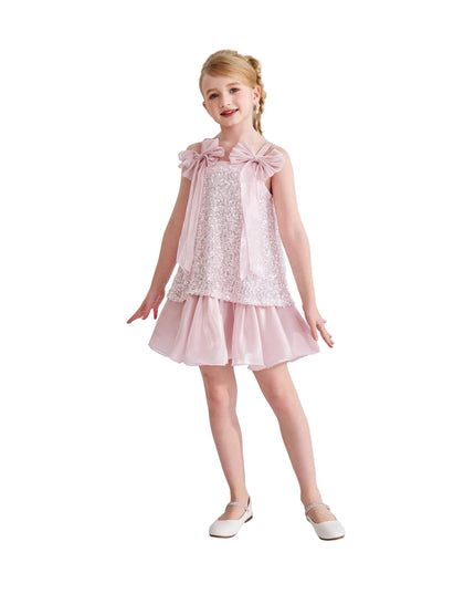 kids atelier tulleen Light Pink Aurielle Beaded Bow Dress