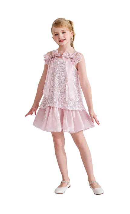 kids atelier tulleen Light Pink Aurielle Beaded Bow Dress
