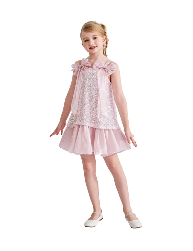 kids atelier tulleen Light Pink Aurielle Beaded Bow Dress