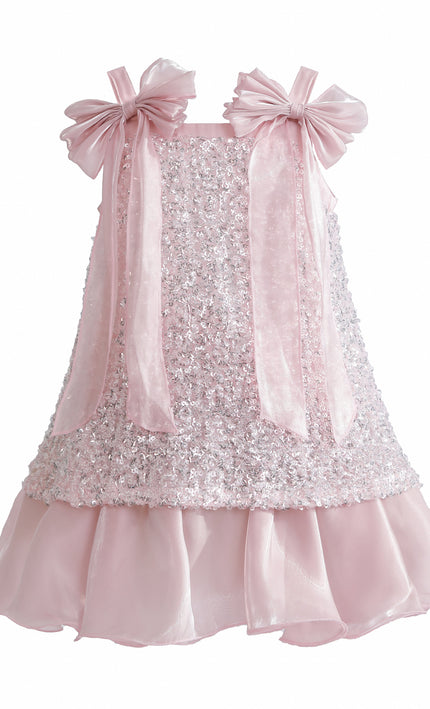 kids atelier tulleen Light Pink Aurielle Beaded Bow Dress