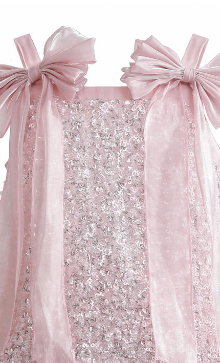 kids atelier tulleen Light Pink Aurielle Beaded Bow Dress