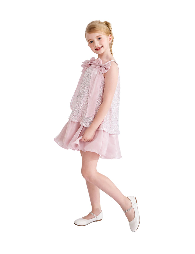 kids atelier tulleen Light Pink Aurielle Beaded Bow Dress