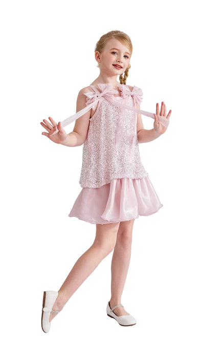 kids atelier tulleen Light Pink Aurielle Beaded Bow Dress