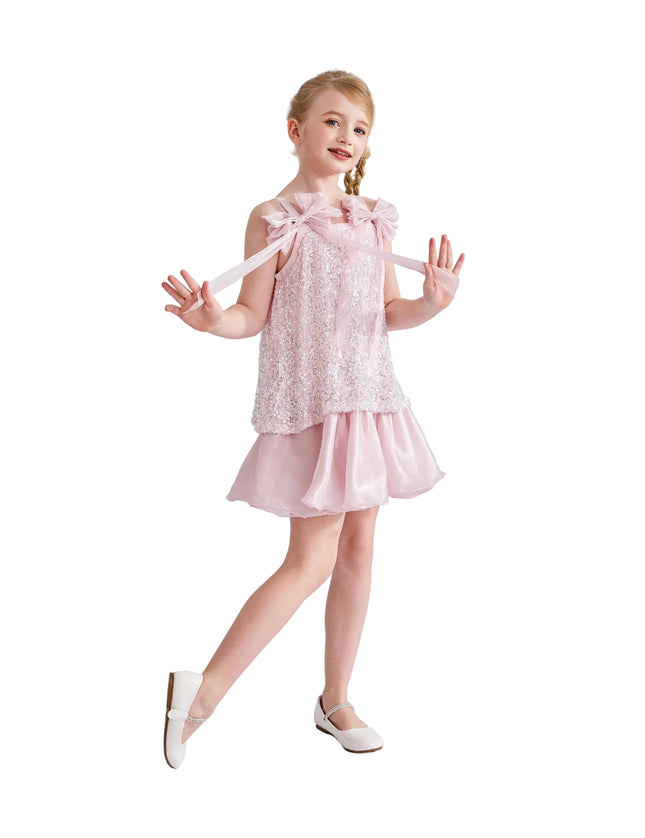 kids atelier tulleen Light Pink Aurielle Beaded Bow Dress