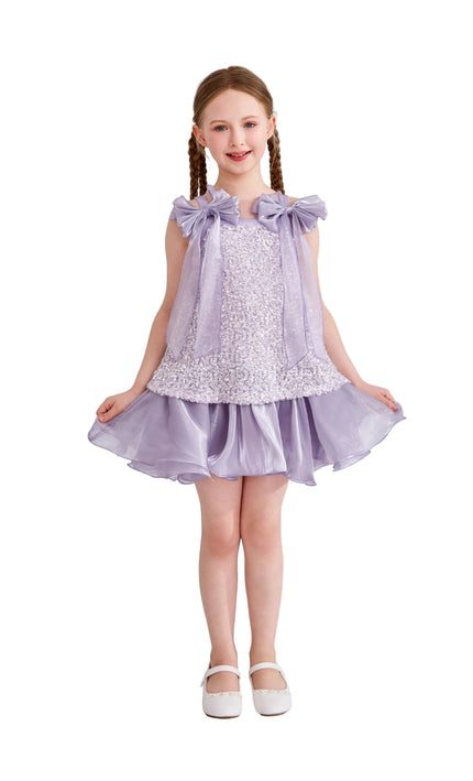 kids atelier tulleen Purple Aurielle Beaded Bow Dress