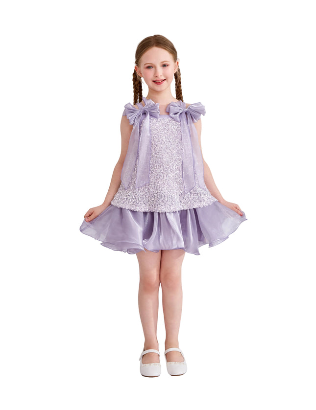 kids atelier tulleen Purple Aurielle Beaded Bow Dress