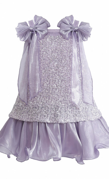 kids atelier tulleen Purple Aurielle Beaded Bow Dress