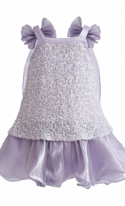 kids atelier tulleen Purple Aurielle Beaded Bow Dress