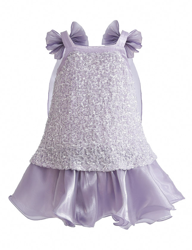 kids atelier tulleen Purple Aurielle Beaded Bow Dress