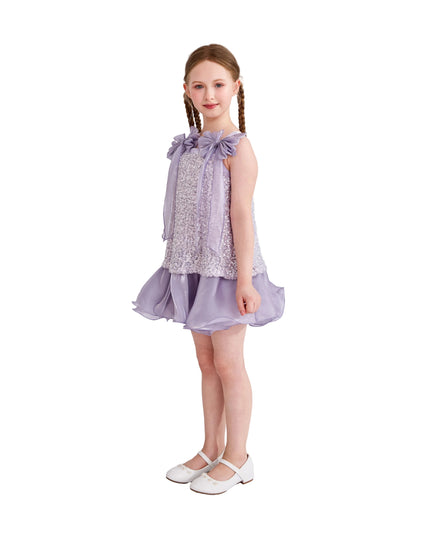 kids atelier tulleen Purple Aurielle Beaded Bow Dress
